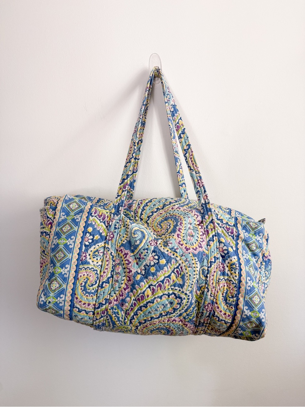 Vera Bradley quilted duffel bag in the retired Capri Blue paisley pattern